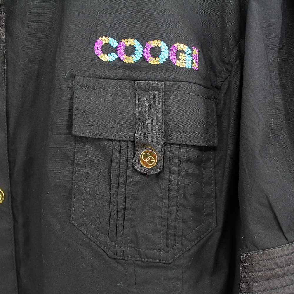 NWT Coogi Black Dress SZ 3X Y2K Hip Hop Cotton Puff Sleeve Snap Front Rhinestone - Picture 4 of 16